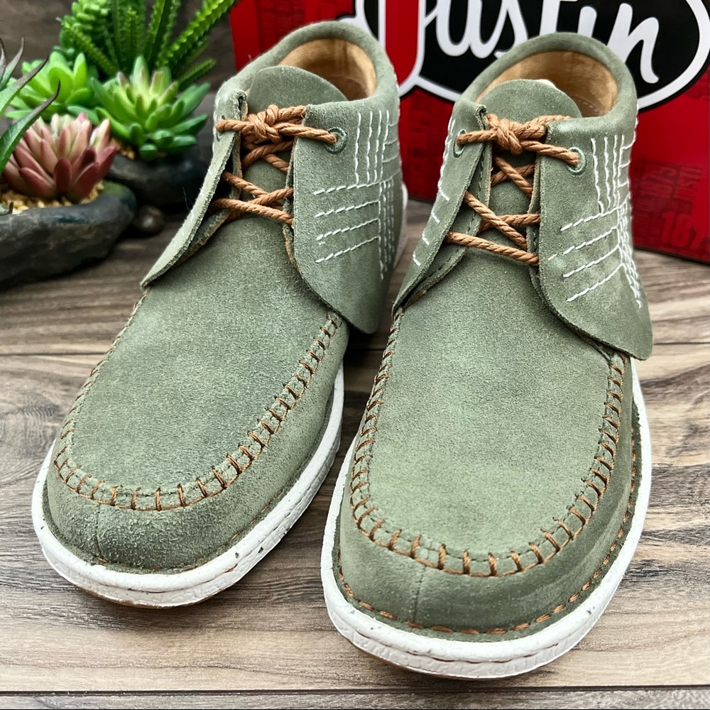 NIB Justin Boots Zila Moccasin Booties Suede Fern Green JL220 - Picture 3 of 13